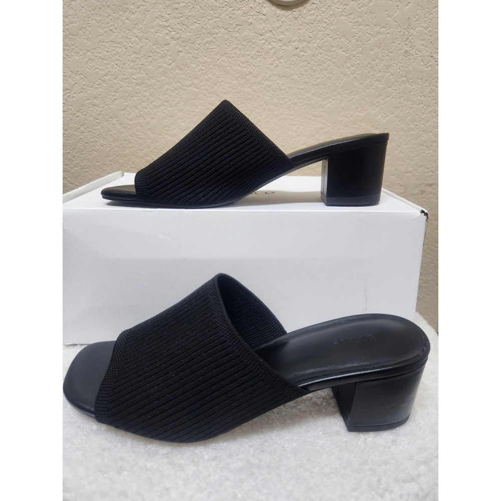 Quince Women Italian Leather Eco Knit Heeled Mule Black Shoes Size 7 Casual Dres